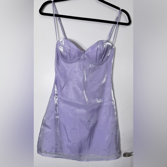 Princess Polly Lilac Satin Mini Dress NWT XS Shimmer Spaghetti Strap - Picture 3 of 8